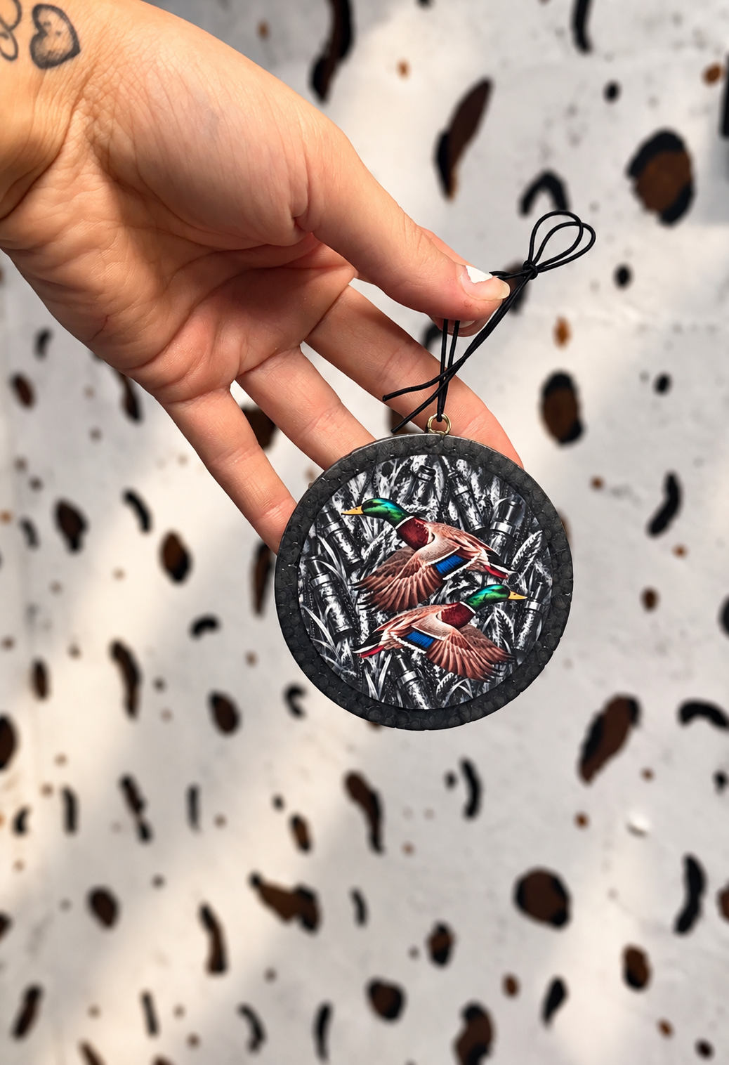 Black or brown Freshie - duck Call background with mallards. MENS !