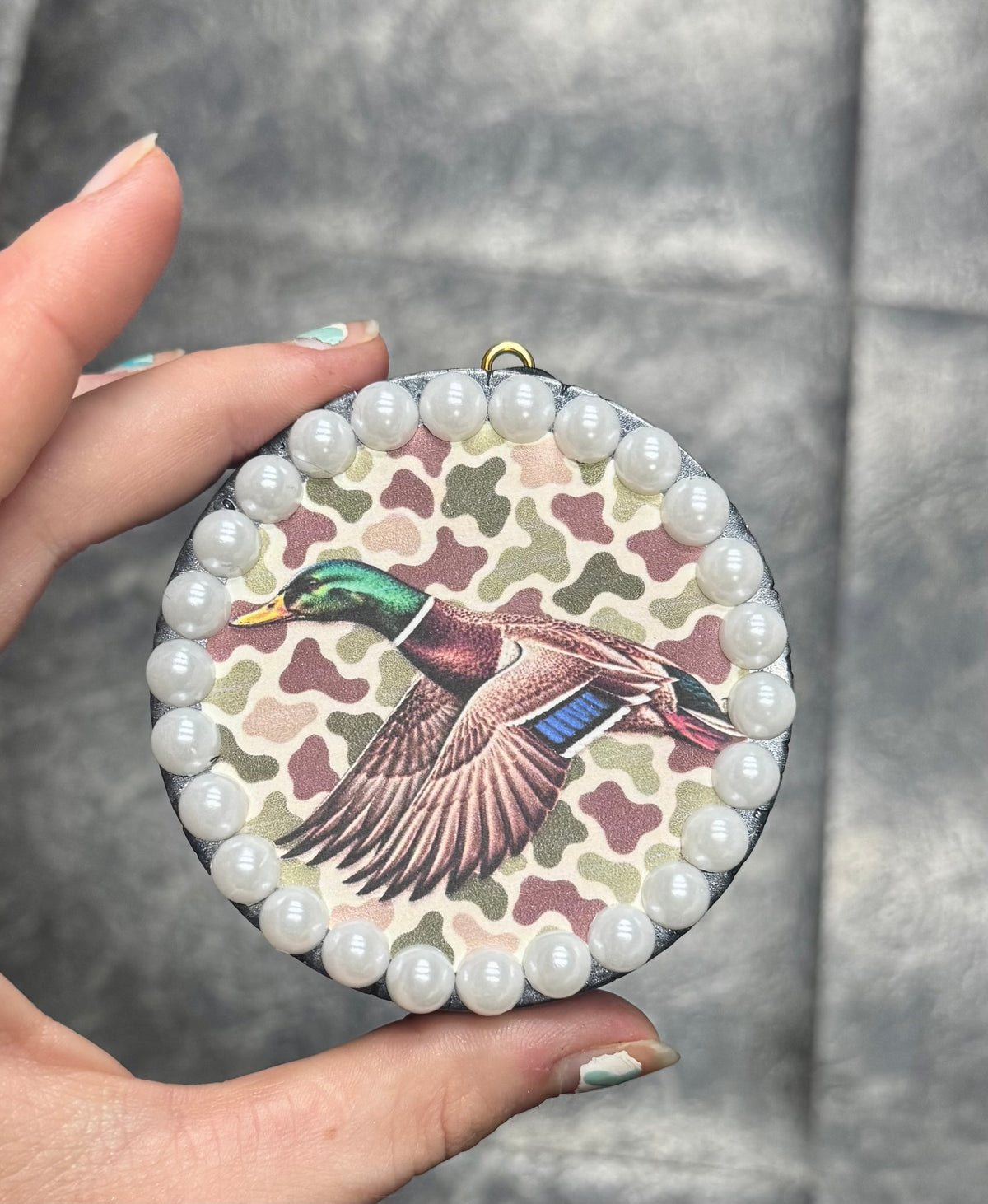 Pearled camo mallard freshie - Will have 2 beads up top on string.