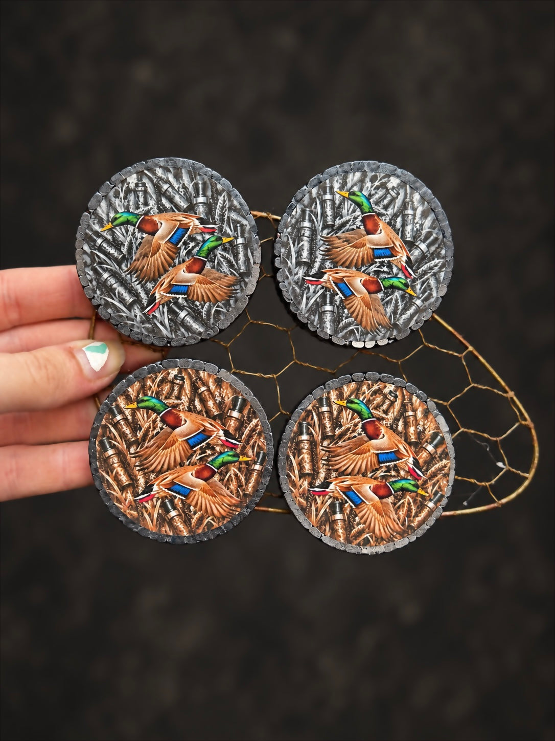 Black or brown VENT CLIP SET - duck Call background with mallards.
